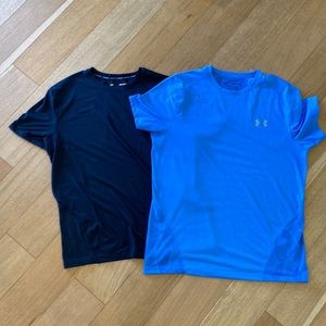 Two Under Armour, men’s medium (M) run heat gear streaker T-shirts.